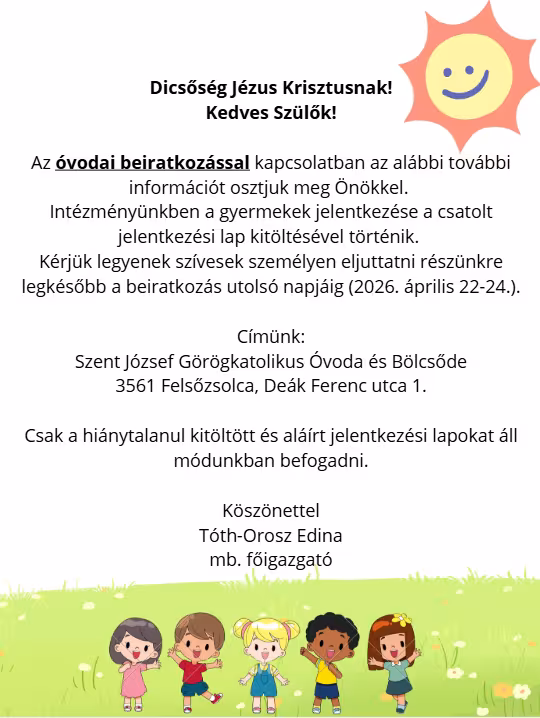 Óvodai beiratkozás a 2026/2027-es nevelési évre 